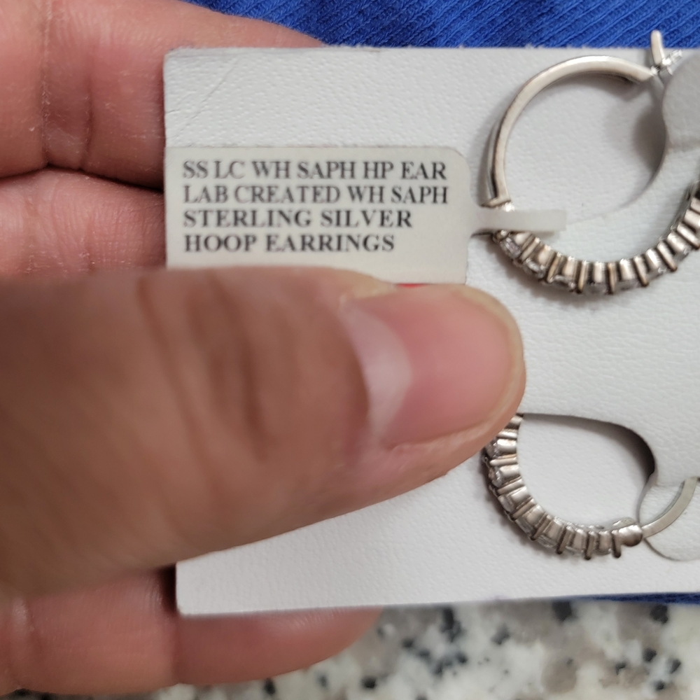 Sterling Silver Hoop Earrings with White Sapphire